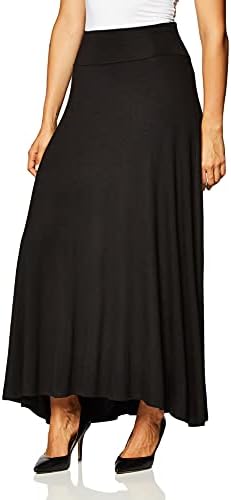 AGB Women's Soft Knit Maxi Skirt, Standard and Plus Sizes, Black, Large Petite