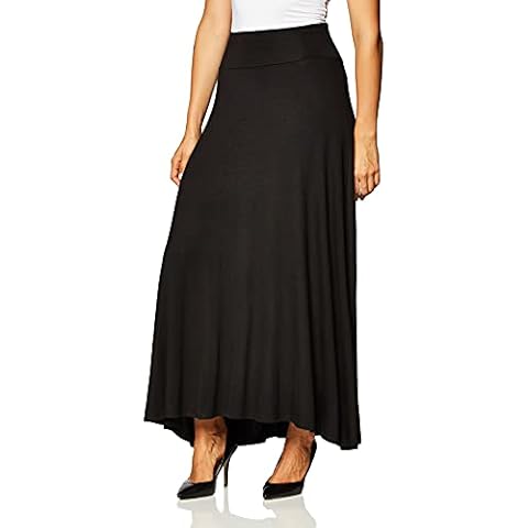 AGB Women's Timeless Fashion Long Soft Knit Skirt with Waist Detail, Black, Small Cover
