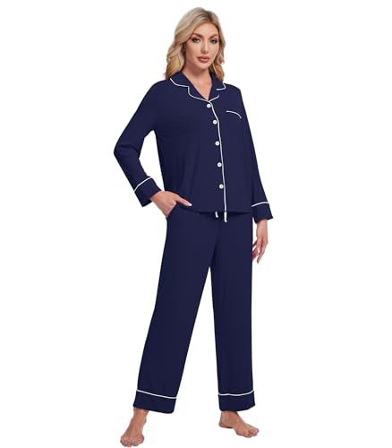 Image of Pajamas Set for Women Soft Knit Button Down Sleepwear 2 Piece Breathable Viscose from Bamboo Pjs S-XXL