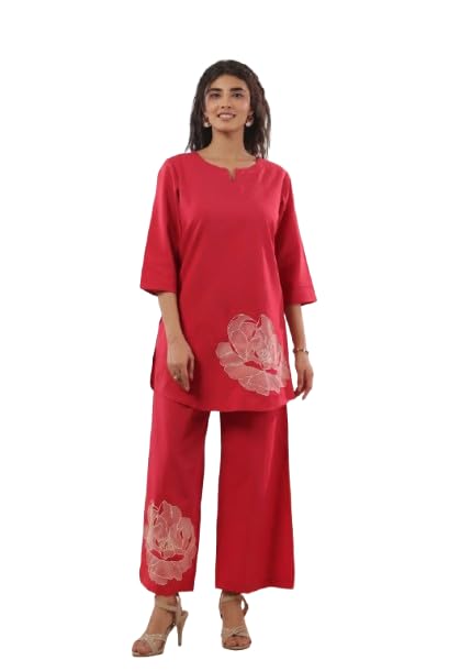 jisora Women's Pink Embroidery Cotton Flex Co-ord Set-picture-32