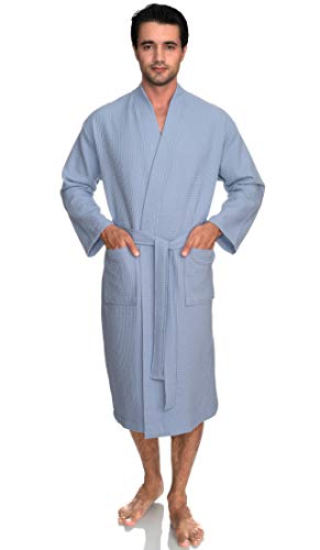 TowelSelections Bata de baño para Hombre, Kimono Waffle SPA - Azul - X-Large/XX-Large