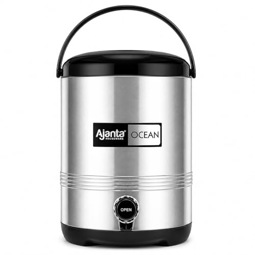 Image of Ajanta Ocean12 Stainless Steel Water Cooler, Water Dispenser Hot & Cold, Thermosteel, PU Insulated, Portable, Travel Friendly, Water Jug for Offices, Shops, Picnics (Black, 9.5 litres)