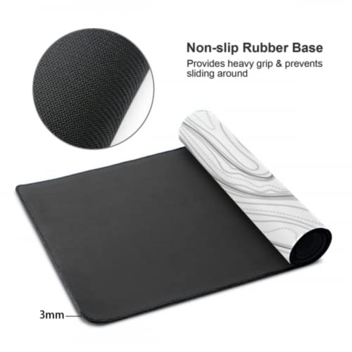Image of AQQA Large Gaming Mouse Pad 35.4 X15.7 Inches,White Topographic Design Extended Mousepad, Non-Slip Base, Water Resist Keyboard Pad, Desk Mat For Gamer, Office & Home