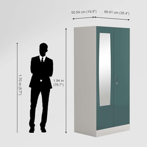Image of GODREJ INTERIO Almirah Slimline 2-Door Steel Almirah, Cupboard for Clothes (Textured Sea Pine), 1-Year Warranty, 1 Locker, 4 Shelves and Leaf Design Mirror