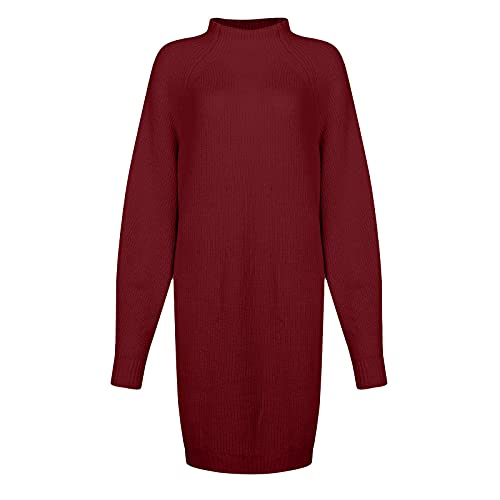 Aneralied Women Sweater Dresses Soft Casual Sports Loose Knitting Solid Color Long Sleeve Turtleneck Sweater Mini Dress Work Party #TOP3