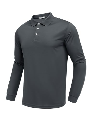 PINSPARK Long Sleeve Polo Shirts for Men Moisture Wicking Golf Shirts Quick Dry Work Hiking Casual Collared Shirt