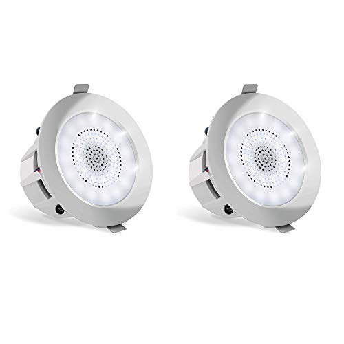 Pyle 4” Pair of Bluetooth Flush Mount In-wall In-ceiling 2-Way Home Speaker System Built-in LED Lights Aluminum Housing Spring Clips Polypropylene Cone & Tweeter 2 Ch Amplifier 160 Watts (PDICBTL4)