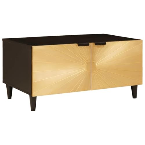 Mhdvray Couchtisch Schwarz Gold 80x50x40 cm aus Mangoholz mit Stauraum Modernes Beistellmöbel für Wohnzimmer Schlafzimmer Büro Flur und Home Office