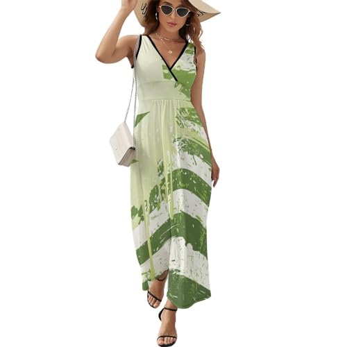 Robe longue d'été à col V imprimé feuille d'érable pour femmes