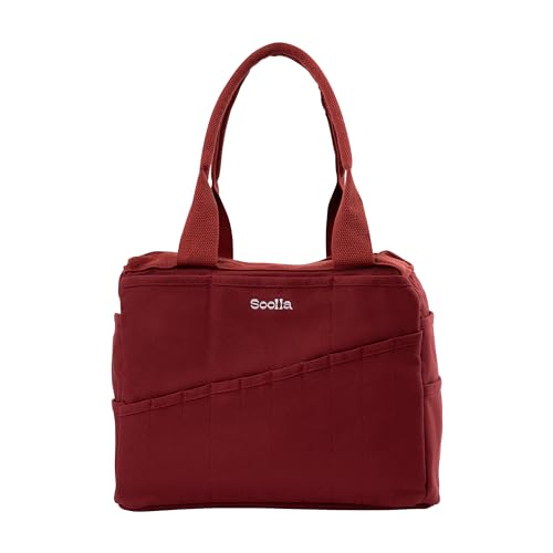 Soolla Studio Bag: Art Supply Organizer & Pottery Tool Bag, Washable Craft Tote, Knitting Yarn Holder, Crochet Projects, 30 Pockets, 20+ Canvas Colors, Gift for Artists & Teachers (Sangria Red)