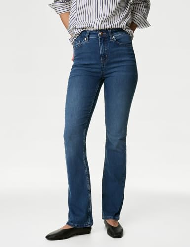 Image of Marks & Spencer Solid Blue Cotton Womens Eva Bootcut Jeans