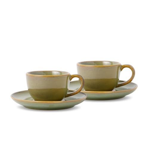 Image of Shay Ceramic Espresso Cup Set, Set of 2, 100ml, Pista Green| Espresso Cup and Saucer | Glossy Finish | Espresso Cup Ceramic | Espresso Cups Small | Microwave Safe (Espresso Set, Pista Green)
