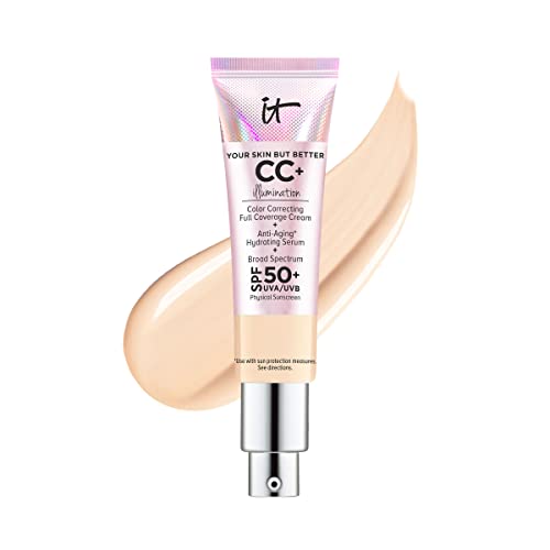 IT Cosmetics Your Skin But Better CC+ Cream Illumination – Color Correcting Cream, Full-Coverage Foundation, Hydrating Serum & SPF 50+ Sunscreen Radiant Finish 1.08 fl oz