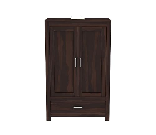 Image of Sheesham Wood Wooden 2 Door Wardrobe Organizer for Clothes | - Solid Wood Almirah with 1 Drawers, 3 Shelves - Cupboard for Large Bedroom (Design 26)