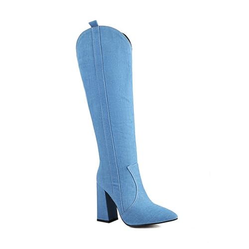 Bottes de mode pour femmes en denim avec fermeture éclair latérale
