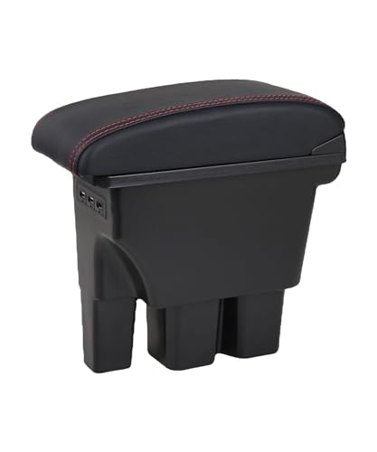 BTtime スズキ ジムニー アームレスト JB64W JB74W 専用 車用肘置き コンソールボックス ブラックレザー調 収納ボックス 小物入れ 純正ホルダー対応 USB充電 多機能 取付簡単 新型ジムニー用 （レッドステッチ縫製）