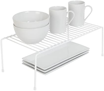 Smart Design Cabinet Storage Shelf Rack - Large (8.5 x 16 Inch) - Steel Metal Wire - Cupboard, Plate, Dish, Counter & Pantry Organizer Organization - Kitchen [White]