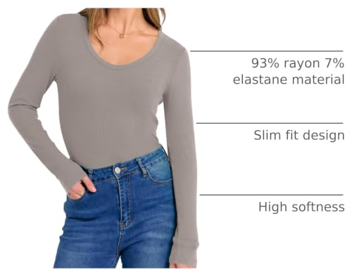 Image of ANRABESS Long Sleeve V Neck Shirts for Women | Soft Comfy Ribbed Knit Fitted Tshirts, Casual Going Out Tops, 2026 Trendy Basic, Fall Winter Underscrub Layering Clothes