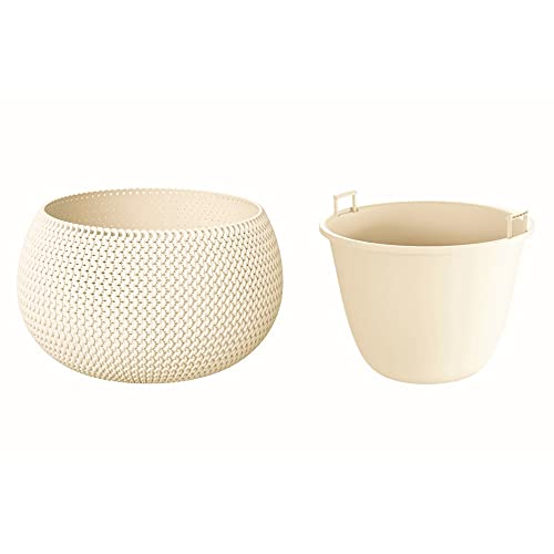 WELLHOME MOBILIARIO & DECORACIÓN 2 x Round Planter with Splofy Bowl in Cream Plastic 14.4 (L) x 14.4 (W) x 11 (H) cm - Image 2