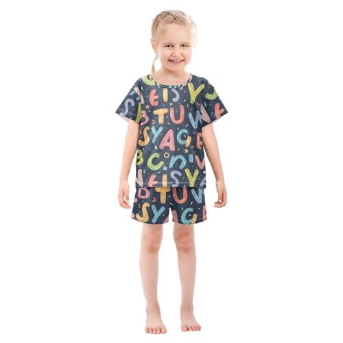 ALAZA English Alphabet Pajamas Short Sleeve 2 Piece Sleepwear Top and Bottom Pajama Set Unisex3