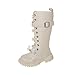 Knee Length Combat Boots for Girls Mid Calf Lace Up Riding Boot Fashion Zipper Punk Goth Boots PU Leather Platform Shoes