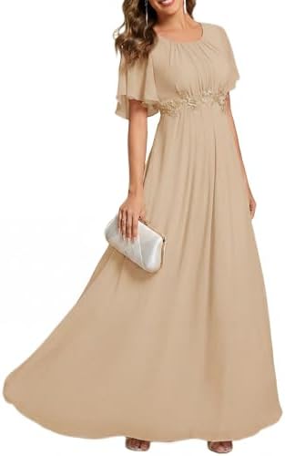 Ever-Pretty Women's Classic Round Neck Pleated Short Sleeves Chif...
