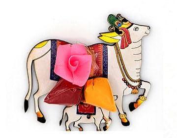 Return Gifts for Pooja - Haldi Kumkum Packets with Cow Figurine - Qty 30 - Pasupu Kumkum Return Gifts - Housewarming Gift Indian - Diwali Dussehra Ganesh Gift- Hindu Gifts for Women