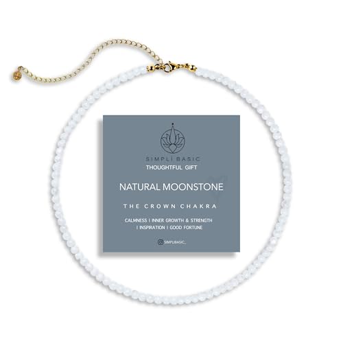 SIMPLÍ BASIC Natural Healing Gemstone 4mm Bead Necklace | Womens & Mens Beaded Fashion Jewellery | Inc Gift Box (Moonstone) | Valentines Anniversary Gifts for Her Mothers Day