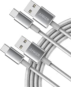 Anker USB C Charger Cable, 2-Pack 10 ft (3 m) USB to USB C, USB A to USB C Braided Phone Charger Cable for iPhone 17/16/15, iPad Pro, Samsung Galaxy, and More(Silver