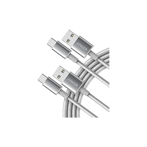 Anker USB C Charger Cable, 2-Pack 10 ft (3 m) USB to USB C, USB A to USB C Braided Phone Charger Cable for iPhone 17/16/15, iPad Pro, Samsung Galaxy, and More(Silver 3M+3M Silver 2
