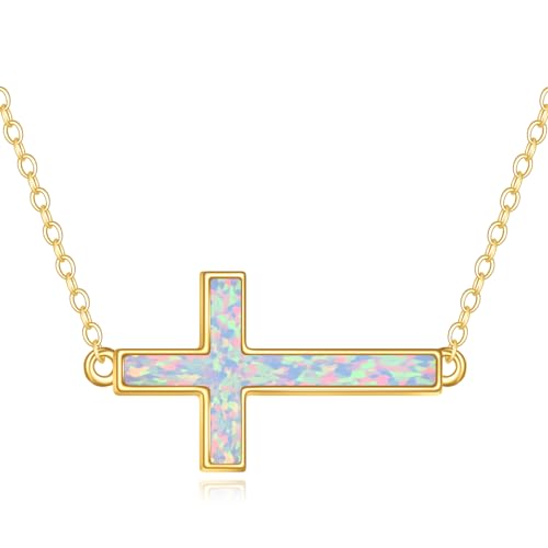 KECHO 14k Solid Gold Cross Necklace Mothers Day Jewelry Gifts for Mom Philippians 4:13 I Can Do All The Things Inspirational Necklace Chri2