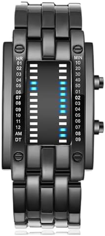 Jiawu Binary Blue LED Digital Watch for Men Women Fashionable Future Tech Binary Watch 30M Mineral Glass Mirror