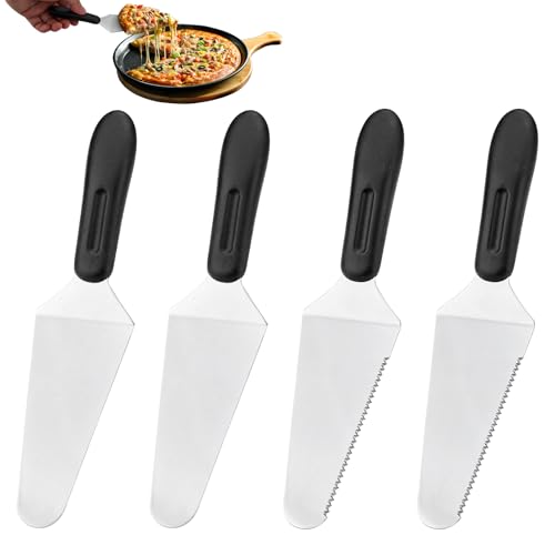 LELE LIFE 4er-Pack Kuchenschneider, Tortenservierer, Pizzaschneider-Spachtel mit gutem Griff, Edelstahl-Kuchenmesser mit Wellenschliff, Schneide- und Servierset für Hochzeitsfeiern und die Küche