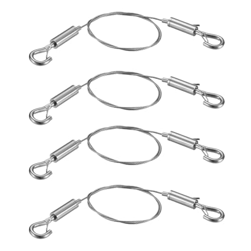 Image of UXCELL 4pcs Heavy Duty Picture Hanging Wire Kit, 0.5m x 1.5mm, Nickel Finish, 90 Kg /198 Lbs Load, Adjustable Hooks, for Artwork, Mirrors, Frames