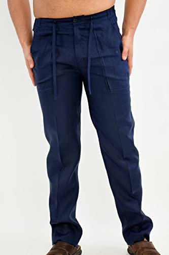 bohio Men's Casual Summer 100% Linen Drawstring Pants - MLP194