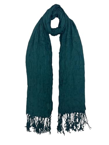 Lightweight Crinkled Viscose Scarf for Women – Soft Spring Wrap with Fringe Tassels, Breathable Fashion Accessory, 100x180cm – Teal Green4