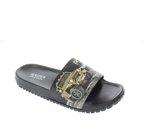 Basha Shower Slides Quick Drying Soft Cusion Non-Slip Sole 3D Embossed Off-Road Car