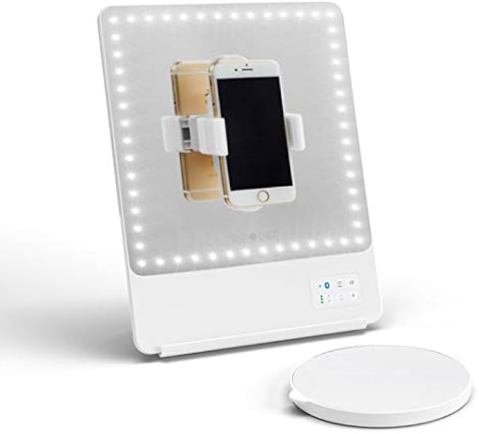 RIKI LOVES RIKI LED Vanity Mirror with Lights & Bluetooth - Portable Lighted Makeup Mirror with Magnification, Adjustable Stand, & Phone Clip | 5 Dimming Stages & HD Daylight Lighting Cosmetic Mirror