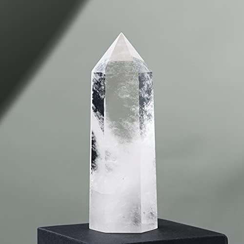 Runyangshi Large Clear Quartz Healing Crystal Wand 4.72"-5.11" Crystal Tower 6 Faceted Single Point Crystal Prism Wand Natural Quartz Stones for Meditation Reiki Chakra Therapy Home Decor Gift