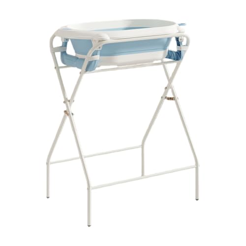 AOUTNベビーバス 折りたたみ ポータブルバスタブ 高さのあるスタンド付き かがむ必要がなく、省スペースで軽量、収納が簡単、赤ちゃん お風呂 浴槽 バスタブ 沐浴 シンク 新生児 0~36カ月頃 屋内でも屋外でも使用できます (ブラケット付き青)