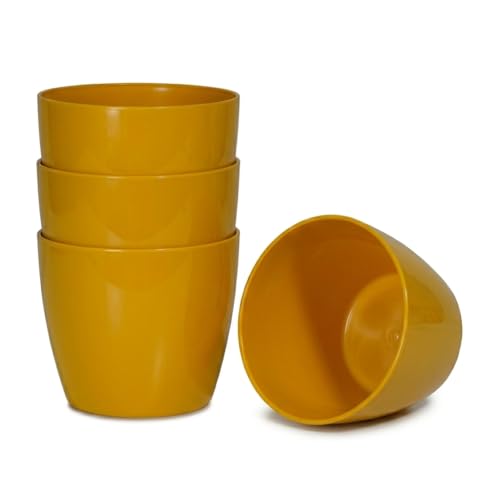 Image of Harshdeep Flower Pots for Living Room - Valencia - Indoor Outdoor Home Garden Decorative Round Plastic Plant Container 8 Inch Set of 4 (Yellow)