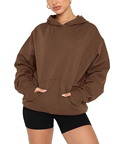 Fanway&EC Women's Casual Long Sleeve Hoodie Loose Fitted Sweatshirts Oversized Pullover Pocket Fall Tops Dark Brown