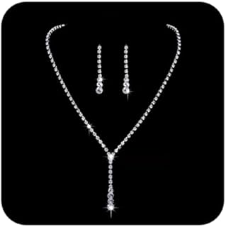 Ushiny Hochzeitsschmuck-Set, Silberfarben, Brautschmuck, Kristall-Halsketten und Ohrringe, Set mit Strass-Halskette für Frauen und Mädchen