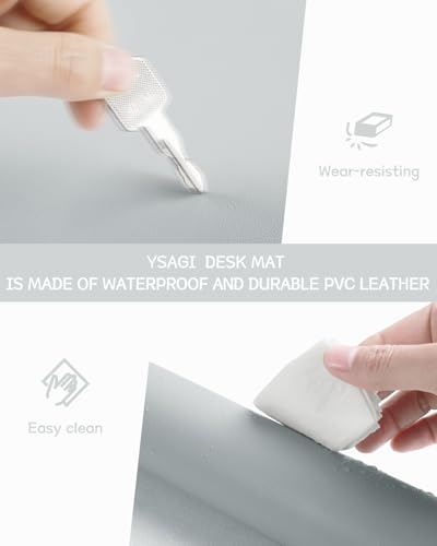 Image of YSAGi Non-Slip Desk Pad,Mouse Pad,Waterproof PVC Leather Desk Table Protector,Ultra Thin Large Desk Blotter, Easy Clean Laptop Desk Writing Mat for Office Work /Home /Decor(Silver-Grey, 47.2 inch x 23.6 inch)