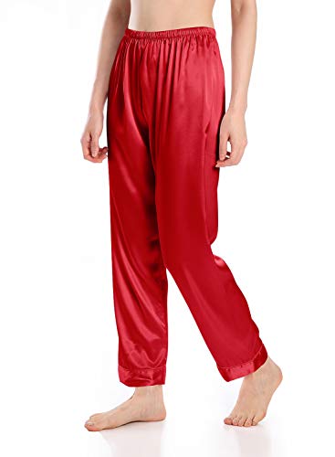 Wantschun Womens Satin Silk Sleepwear Long Pajamas Pants Nightwear Loungewear Pj Bottoms Trousers Wine Red XXL