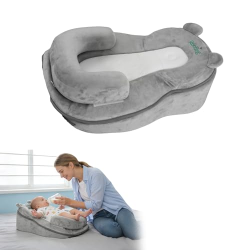 Rootling Baby Feeding Pillow, Anti Overflow Feeding Pillow for Reducing Spit-Up, Safety Nursing Pillow, Baby Lounger Reflux Wedge Breastfeeding, Removable top and Bottom