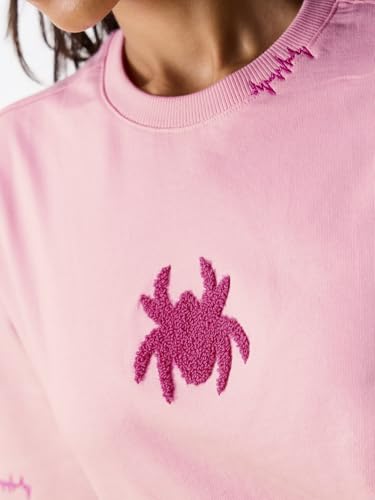 Image of The Souled Store Spider-Man: Ghost Web Women and Girls Short Sleeve Round Neck Light Pink Embroidered Cotton Breathable Streetwear Casual Everyday Trendy Oversized T-Shirts