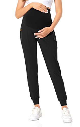 V Vocni 20220609-004 Maternity Jogger Pants Women'S Quick Dry Lounge Joggers Pockets Cargo Sweatpants Casual Workout Clothes Black X-Large thumb #4