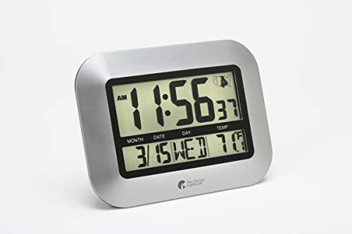 Atomic Digital Wall or Desk Clock, 10 x 7 Inch, Silver