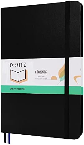 YeeATZ Hardcover Notebook Blank Journal Sketchbook for Drawing, Medium 5.5 by 8.4 Inch, 100 GSM Thick Paper (Black, Plain)